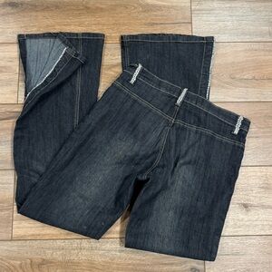 LAZER Dark Wash Low-rise Bareback Studded Slit Flare Jeans | Size 28